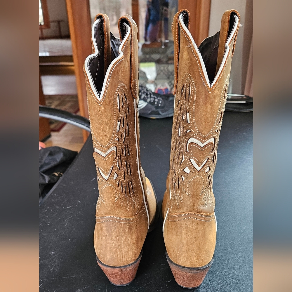 Dan Post Laredo Eagle Cut Out Western Boots Honey Tan Ladies 11 M Extended Size - Picture 2 of 11